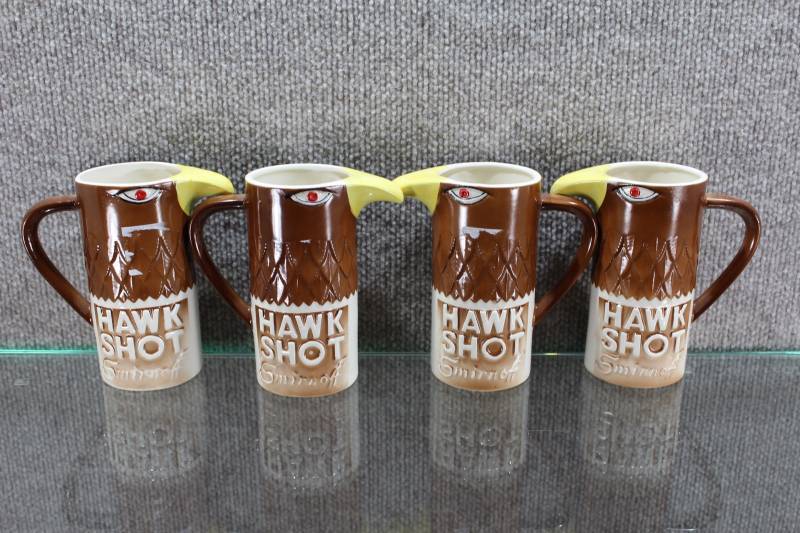 lot 2456 image: Set of 4 Vintage Smirnoff Hawk Shot Recipe Mugs. Heublein Inc. 1970