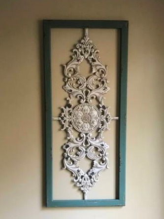 lot 1009 image: Aqua Blue and antique white metal Wall Decor 16� x 36�