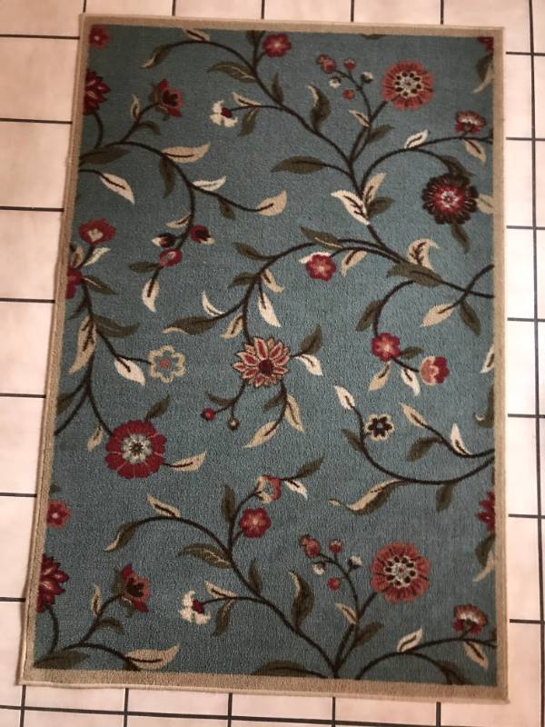 lot 1013 image: Ottomanson Floral Garden Design Area Run 33 x 5-Color is Sage GreenBlue (has no slip rubber backing)