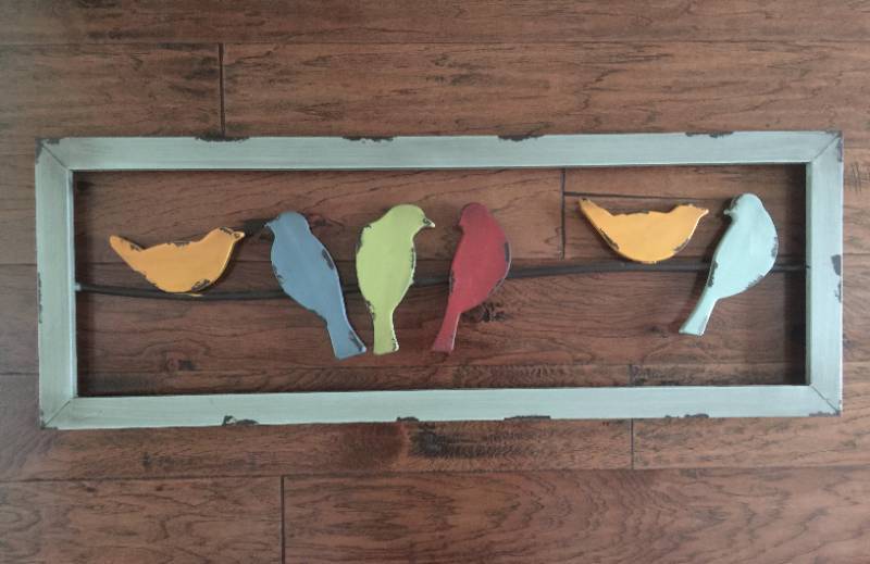 lot 1050 image: Metal Wall Decor--colorful birds on a wire