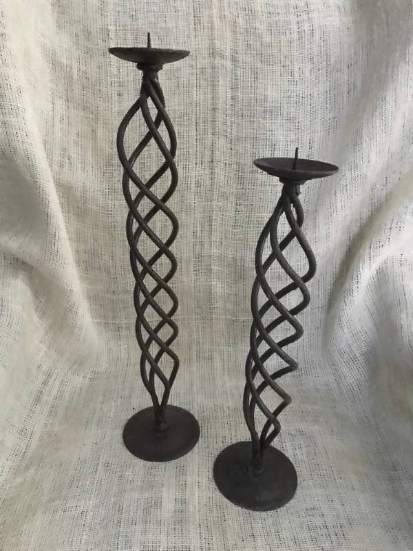 lot 1080 image: Cast Iron Candlesticks 18 12