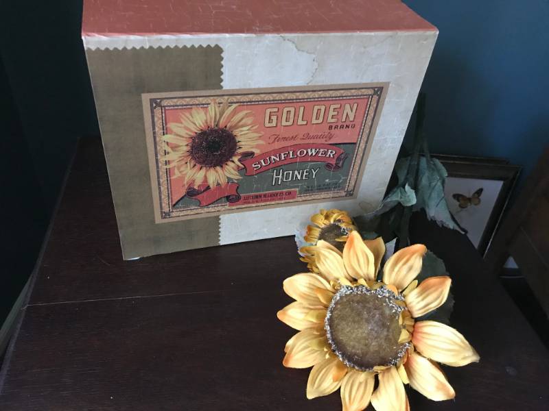 lot 1086 image: Sunflowers--Rustic Cardboard Storage Box