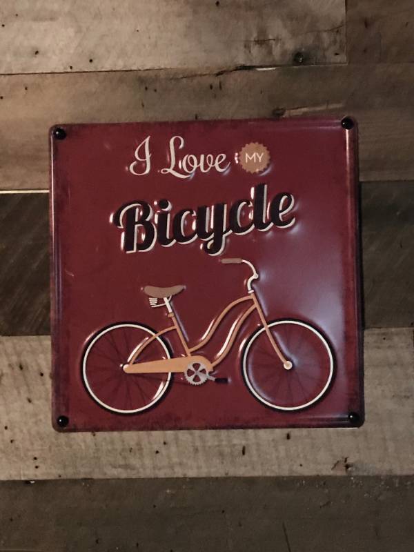 lot 1096 image: Tin Wall Decor--I love my Bicycle