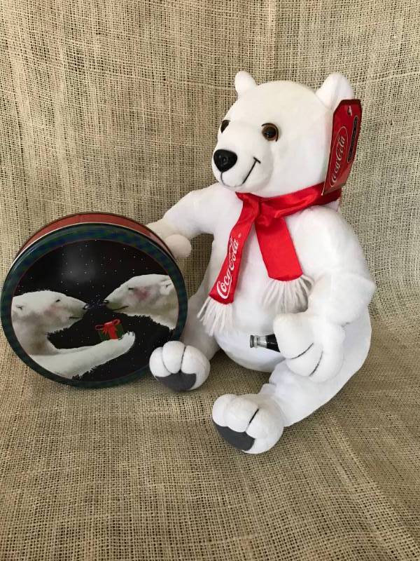 lot 1108 image: Coca Cola Stuffed Polar Bear and Collector Tin