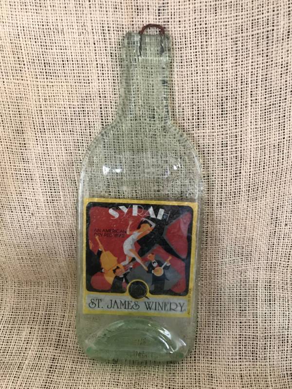 lot 1112 image: Smashed Wine Bottle Spoon restappetizer cheese plate-St James Winery