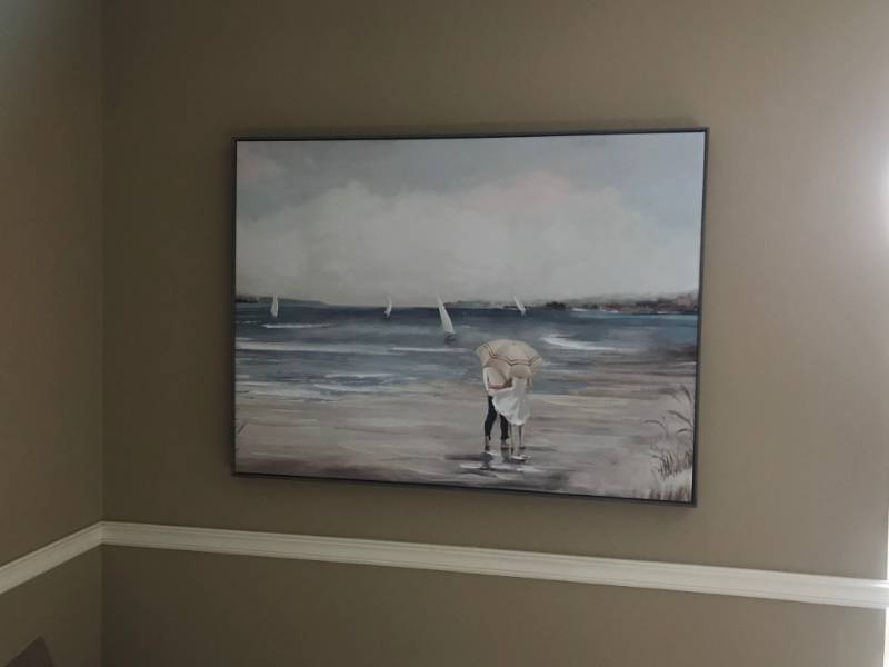 lot 1142 image: Framed Painting on CanvasWall Art--Romantic Beach scene.  Purchased in last year.