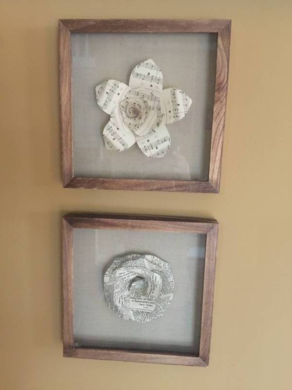 lot 1161 image: Set of two wood framed shadow boxes with paper flowers--Wall Decor