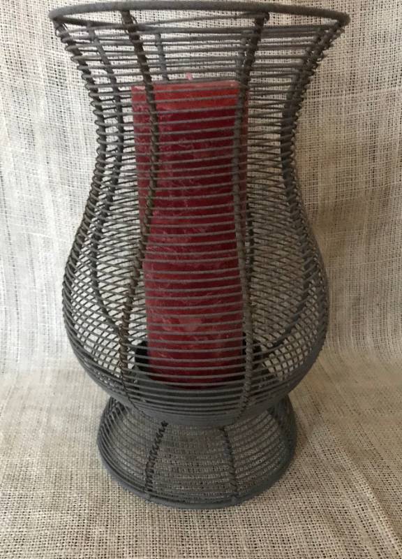 lot 1196 image: Tall Metal Candle Holder and candle
