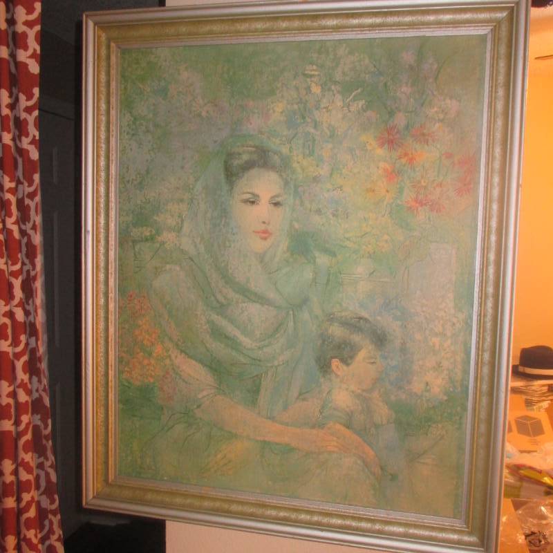 lot 19090 image: LARGE MID-CENTURY PORTRAIT ART PRINT OF WOMAN & CHILD BY MARY MILLER