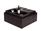 lot 16754 image: Hodedah Large Storage Ottoman with Flip over Tray, Brown PVC