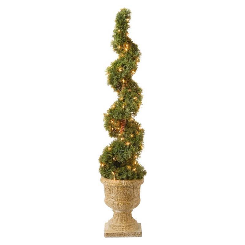 lot 16787 image: National Tree Co. Pre-Lit Juniper Spiral Topiary in Urn