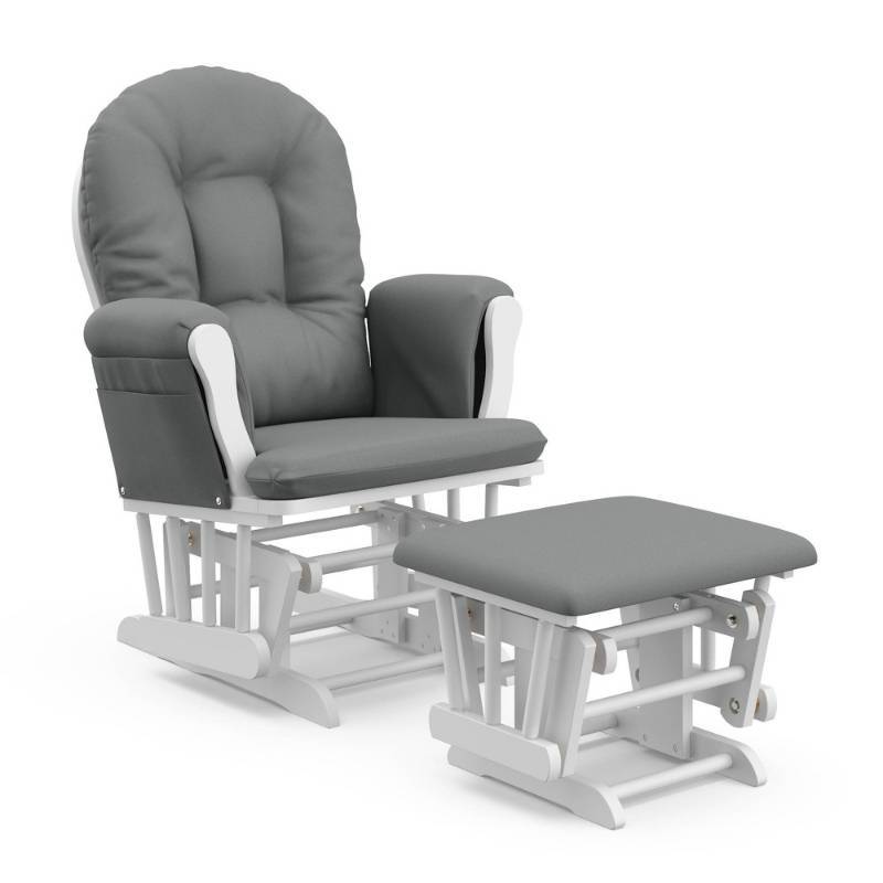 lot 16809 image: Stork Craft Custom Hoop Glider and Ottoman, WhiteGrey