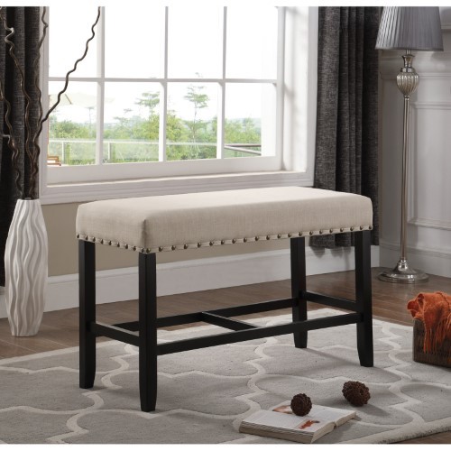 lot 17340 image: Roundhill Biony Tan Fabric Counter Height Dining Bench with Nailhead Trim, New