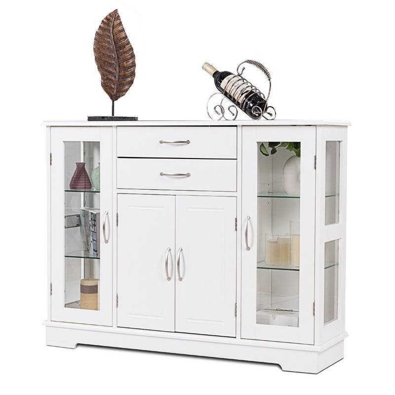 lot 18235 image: COSTWAY BUFFET STORAGE CABINET CONSOLE CUPBOARD WGLASS DOOR�