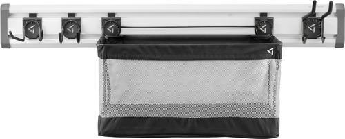 lot 16871 image: 48 in. L GearTrack Sports Garage Wall Storage Kit with 3-Hooks and Mesh Basket
