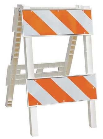 lot 16898 image: Cortina 97-01-002 Polypropylene Type II Folding Barricade, 24  Width x 40  Height, Orange on White