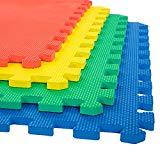 lot 16899 image: Stalwart 4-Pack Interlocking EVA Foam Floor Mats, Multi Color, 24  x 24  x 0.50