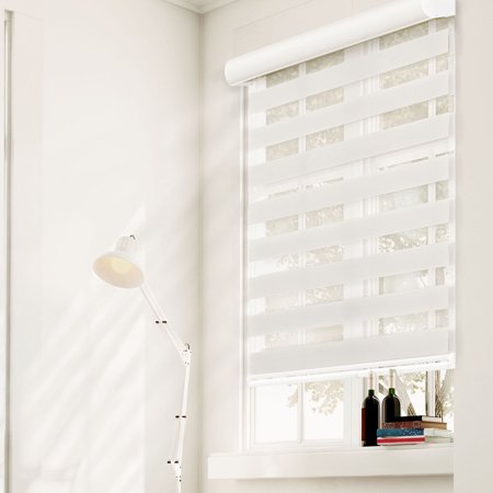 lot 17376 image: West Ivory Cordless Polyester Zebra Roller shade - 34 in. W x 72 in. L
