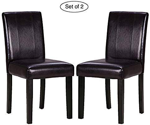 lot 17386 image: Dining Chairs Set Of 2 Solid Wood Leatherette Parson Chairs(black)