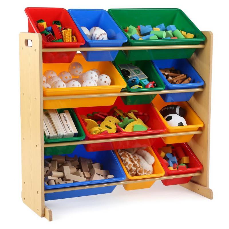 lot 17389 image: Kids Shelving Unit Tot Tutors Deluxe Wood Organizer, Some Shipping Damage, All Pieces Appear Present