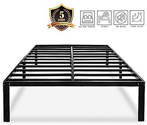 lot 17397 image: HAAGEEP 14 Inch Platform Steel Bed Frame, Black