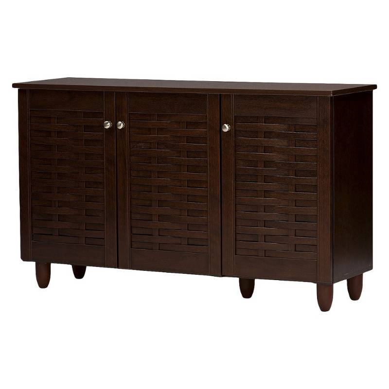 lot 17424 image: Wholesale Interiors Baxton Studio Winda Modern and Contemporary 3-Door Dark Brown Wooden Entryway Shoes Storage Cabinet, Appears New