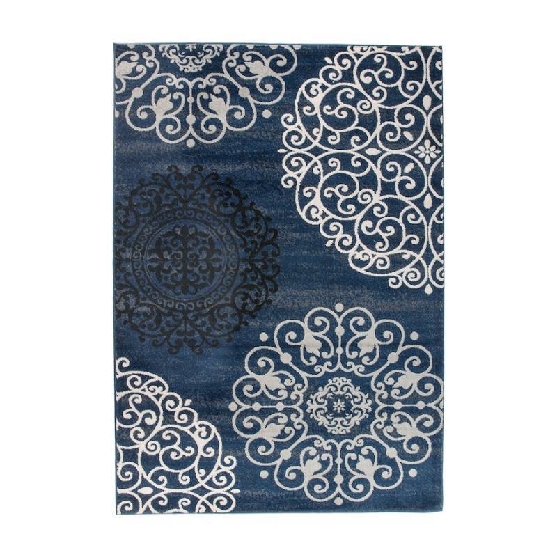 lot 18285 image: World Rug Gallery Toscana Contemporary Modern Floral Rug, Blue, 6.5X9 Ft