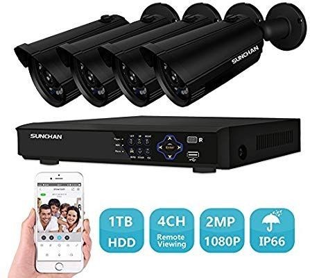lot 17655 image: SuSUNCHAN 1080P (1920�1080 4CH Home Security Camera System,1080P CCTV DVR Recorder and 4pc 2MP 1080P IndoorOutdoor Weather Proof Surveillance Bullet Cameras with 1TB HDD nchan 1080p