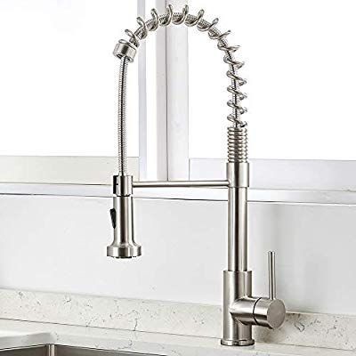 lot 17673 image: VAPSINT Stainless Steel Spring Brushed Nickel Mixer Pre Rinse Pull Down Sprayer Single Handle Kitchen Faucet, Pull Out Kitchen Sink Faucet