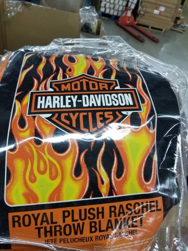 lot 17693 image: Harley Davidson Orange Flame Royal Plush Raschel Throw Blanket Twin 60 x80