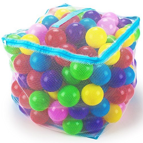 lot 17708 image: Brybelly 200 Jumbo 3in Multi-Colored Soft Ball Pit Balls wMesh Case