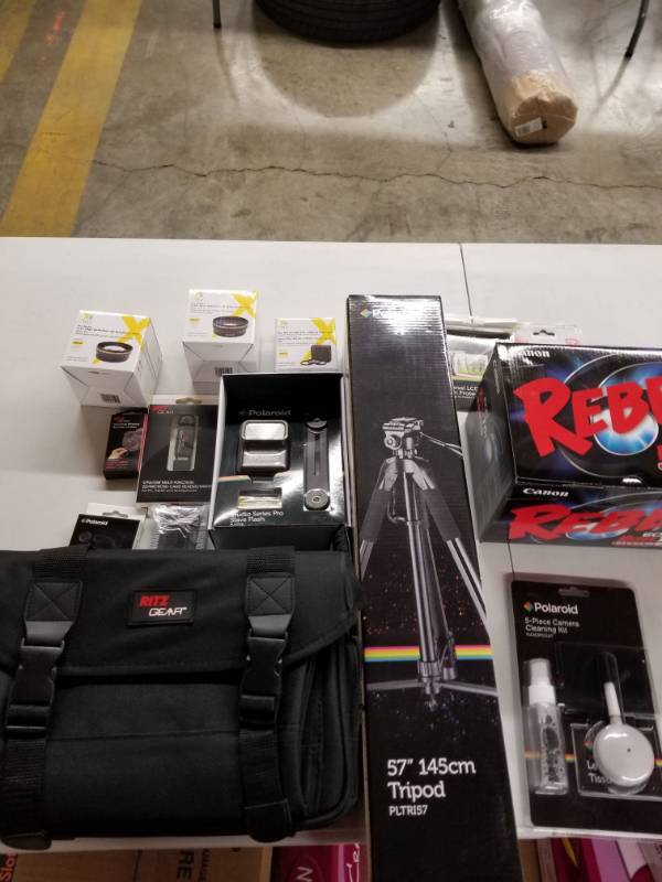 lot 17710 image: Canon T7 EOS Rebel DSLR Camera with EF-S 18-55mm f3.5-5.6 is II Lens and 57  TripodMonopod  AF Power Zoom Flash  64GB SD Card Pro Photo Travel Bundle