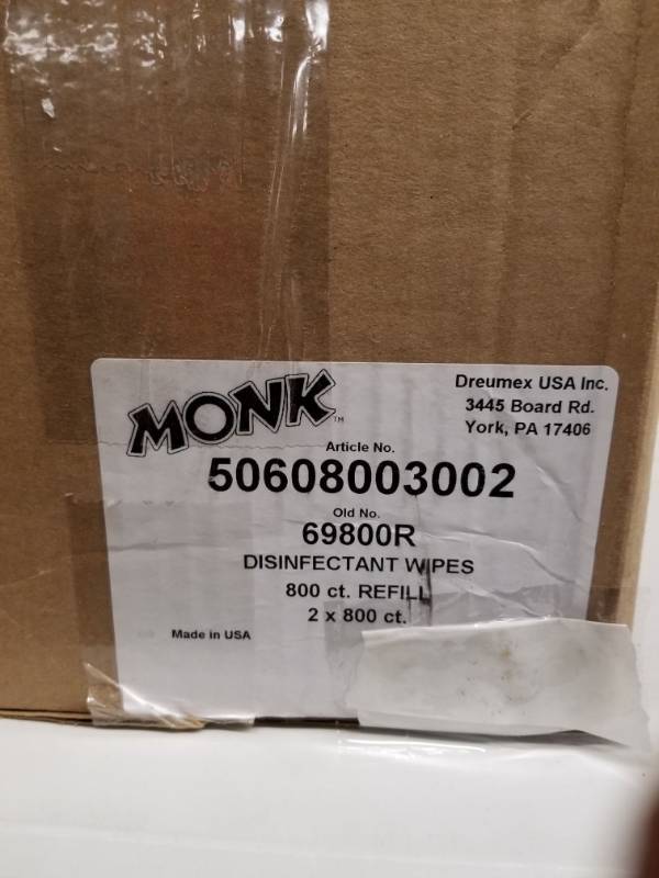 lot 17732 image: Monk Disinfectant Wipes 800 Count Refill-2 Pack