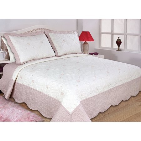 lot 17736 image: All for You 3pc Reversible Quilt Set, Bedspread, and Coverlet-4 different sizes-Taupe and White color (Larger King 100 x 110  with King Size Pillow shams)