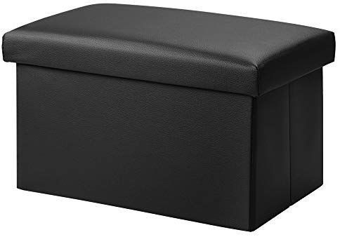 lot 17771 image: Foldable Leather Storage Ottoman Bench For Kids Adults, Black, 18 x12 x12 , New