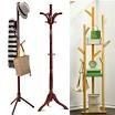 lot 17823 image: UNHO Wooden Coat Rack Floor Standing Home Traditional Wooden CoatHat Rack
