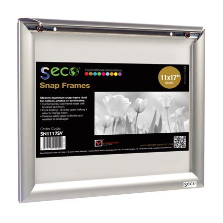 lot 17841 image: SECO Front Load Easy Open Snap PosterPicture Frame 11 x 17 Inches, Silver Anodized Aluminum Frame (SN1117)New