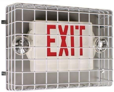 lot 17866 image: Safety Technology Inc. Sti-9740 Large Version Exit Light Steel Cage, White, New