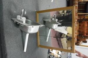 lot 19022 image: Stainless Steel Sink and Mirrored Medicine Cabinet