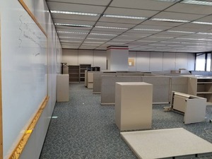 lot 4 image: Build an OfficeSteelcase Cubicles, Office Chairs, Conference Table, Lateral Cabinets, Whiteboards, Walls, Clocks, Carpet Tile, Mini Blinds, Partitions, Filing Cabinet, Ceiling TilesSee Video Walk-throughTake as much as you want