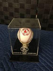 lot 1544 image: 2004 World Series Boston Red Sox Autographed Baseball in Glass Cube