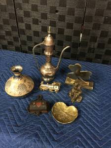 lot 1554 image: Nice Brass Lot. Tea Pot, Statues and More