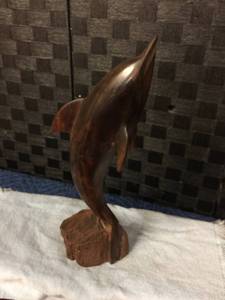 lot 1575 image: Wood Carved Dolphin Statue