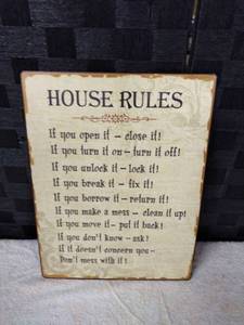 lot 1627 image: House Rules Metal Wall Sign