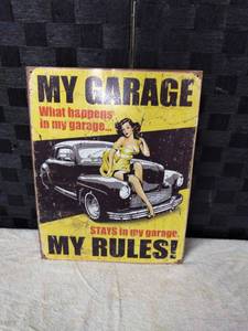 lot 1638 image: My Garage My Rules Metal Wall Sign