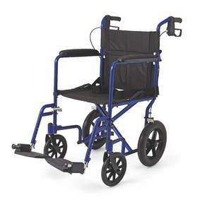 lot 1965 image: Medline Transport Wheelchair with Brakes, Blue
