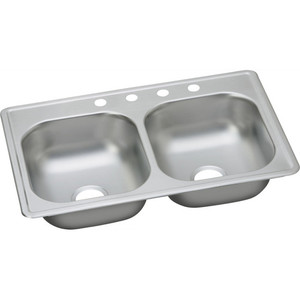 lot 1981 image: Elkay DSE233193 Dayton Elite Stainless Steel Double Bowl Top Mount Sink with 3 Faucet Holes, Elite Satin