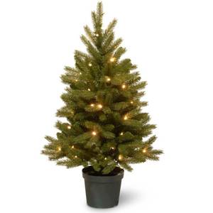 lot 1984 image: National Tree Company 3ft Jersey Frasier Fir Artificial Pencil Tree 35ct Warm White LED, Green