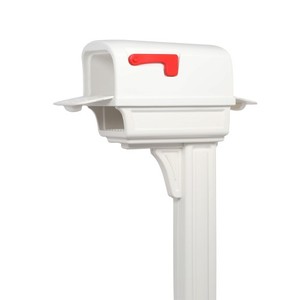 lot 2025 image: Gibraltar Mailboxes Gentry All-in-One Plastic Mailbox and Post Combo Kit, White