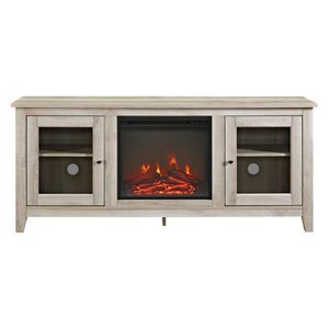 lot 2068 image: 58 in. Wood Media TV Stand Console with Fireplace - White Oak